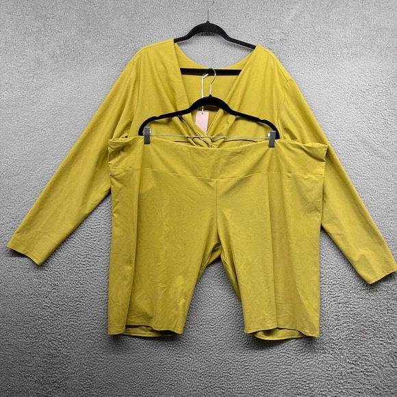 Alpine Butterfly Womens Set Green Crop Top Long Sleeve Shorts Elastic Size 6X - Picture 1 of 16